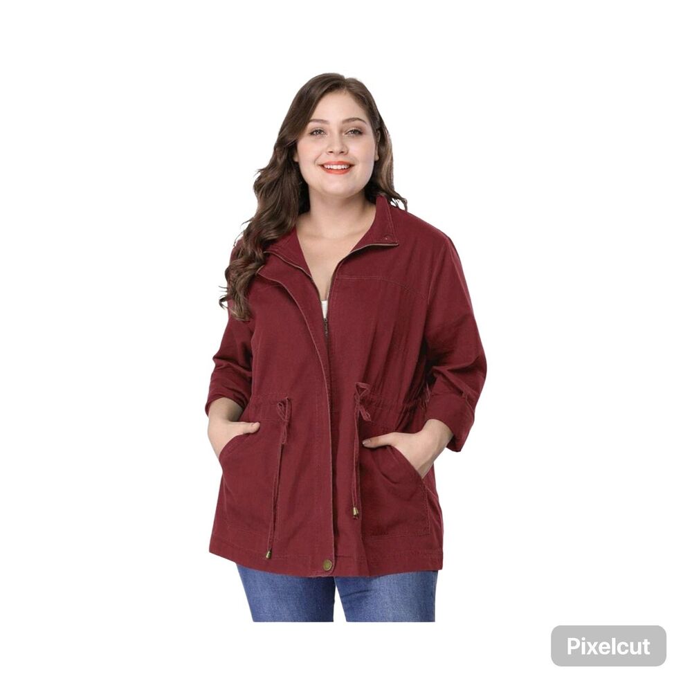 NWOT Size 2X Agnes Orinda Burgundy Drawstring Waist Long Sleeve Jacket